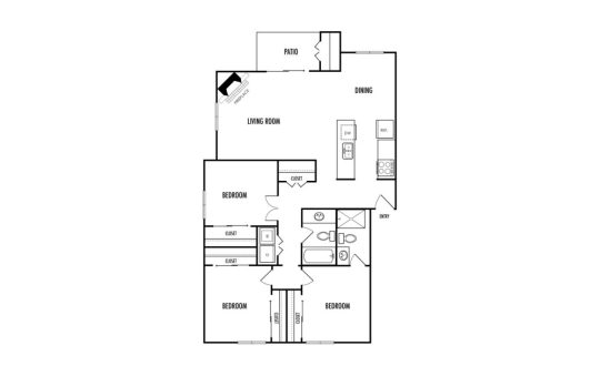 floor plan for the two bedroom apartment at The  Mark at 2600
