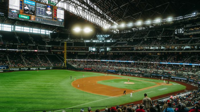 a baseball stadium with a full crowd